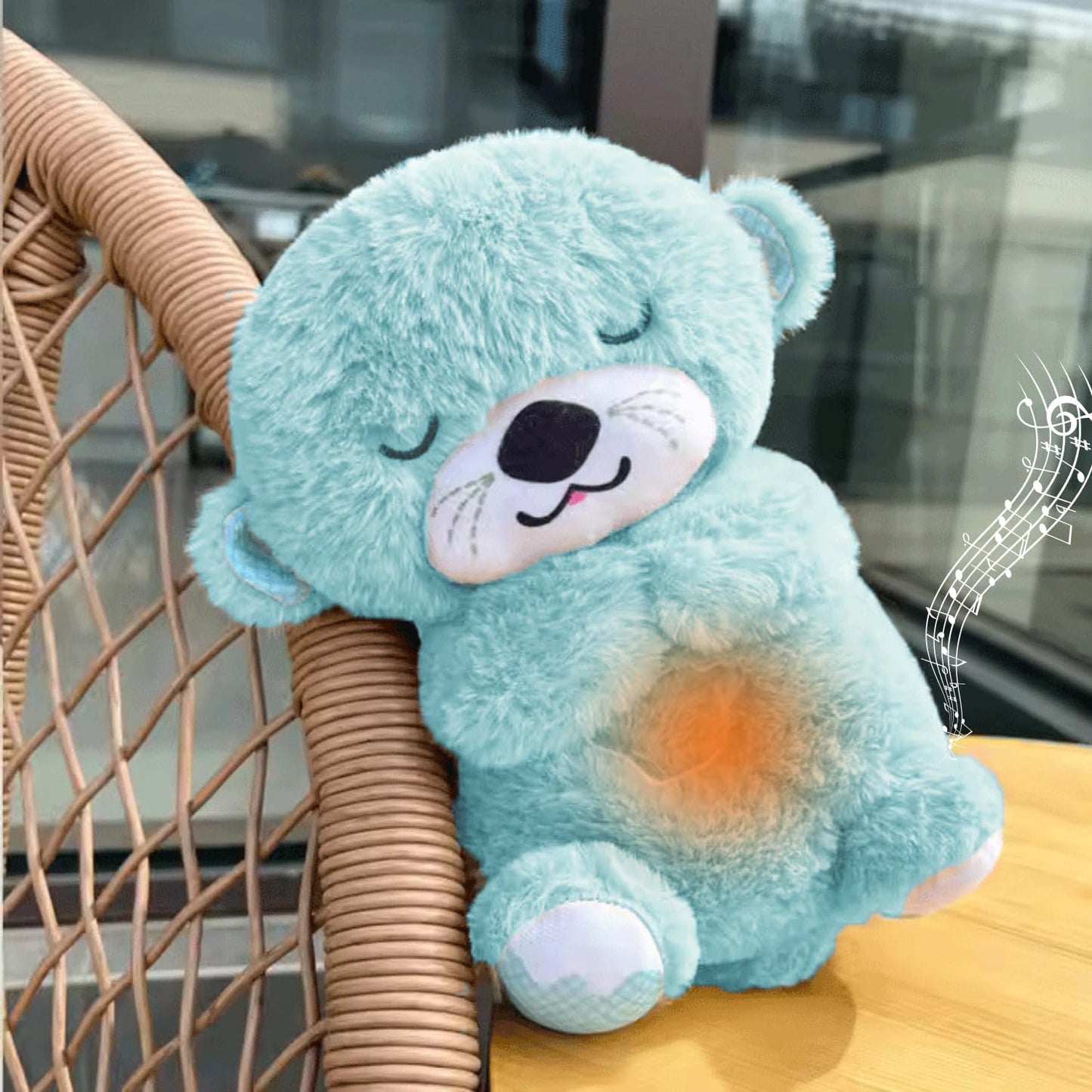 MOROVIK Breathing Teddy Otter Glowing Music for Baby Sensory Sleep Lights Rhythmic Simulation Plush for Babies Kids Soothing Sound and Décor Item Specialy for Valentine Gift (Grey)