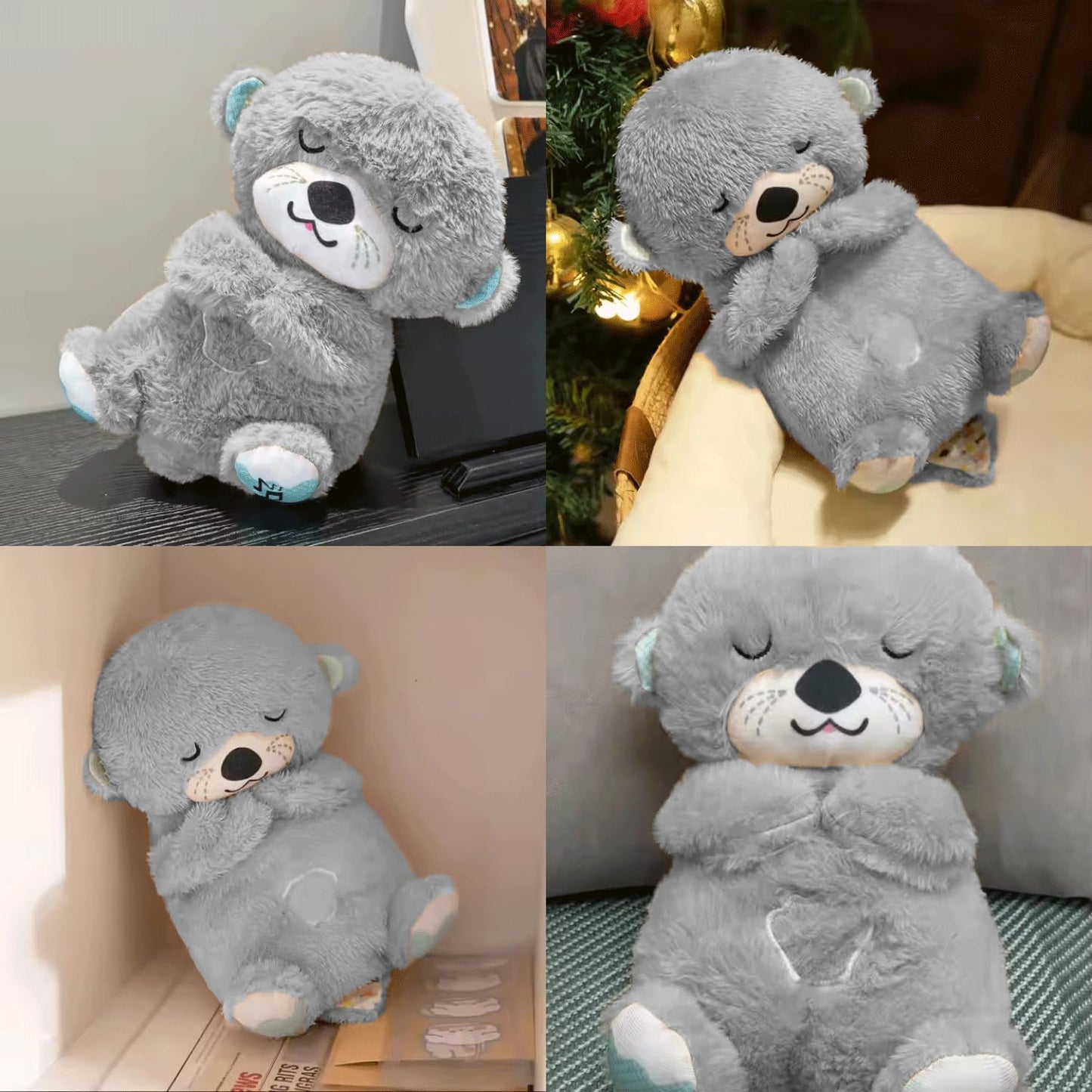 MOROVIK Breathing Teddy Otter Glowing Music for Baby Sensory Sleep Lights Rhythmic Simulation Plush for Babies Kids Soothing Sound and Décor Item Specialy for Valentine Gift (Grey)