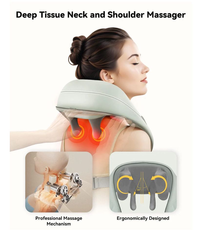 Snailax Cordless Neck Shoulder Massager with Heat & Shiastu Back Massage Pillow with Deep Tissue Kneading