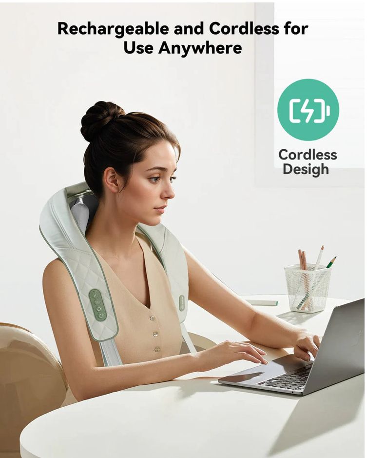 Snailax Cordless Neck Shoulder Massager with Heat & Shiastu Back Massage Pillow with Deep Tissue Kneading