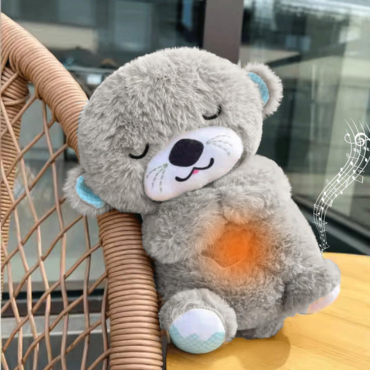 MOROVIK Breathing Teddy Otter Glowing Music for Baby Sensory Sleep Lights Rhythmic Simulation Plush for Babies Kids Soothing Sound and Décor Item Specialy for Valentine Gift (Grey)